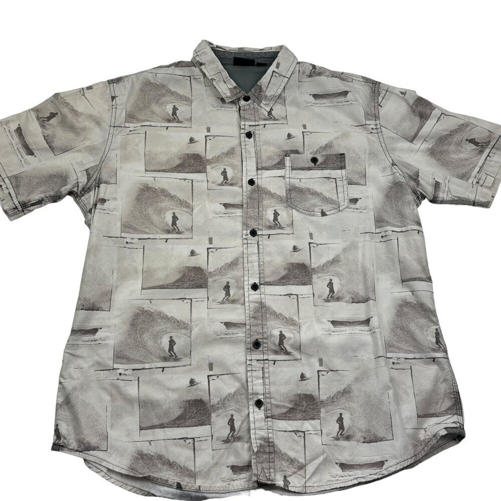 Burnside Retro All-Over Surfer Print Button Down Shirt Men's Size XL
